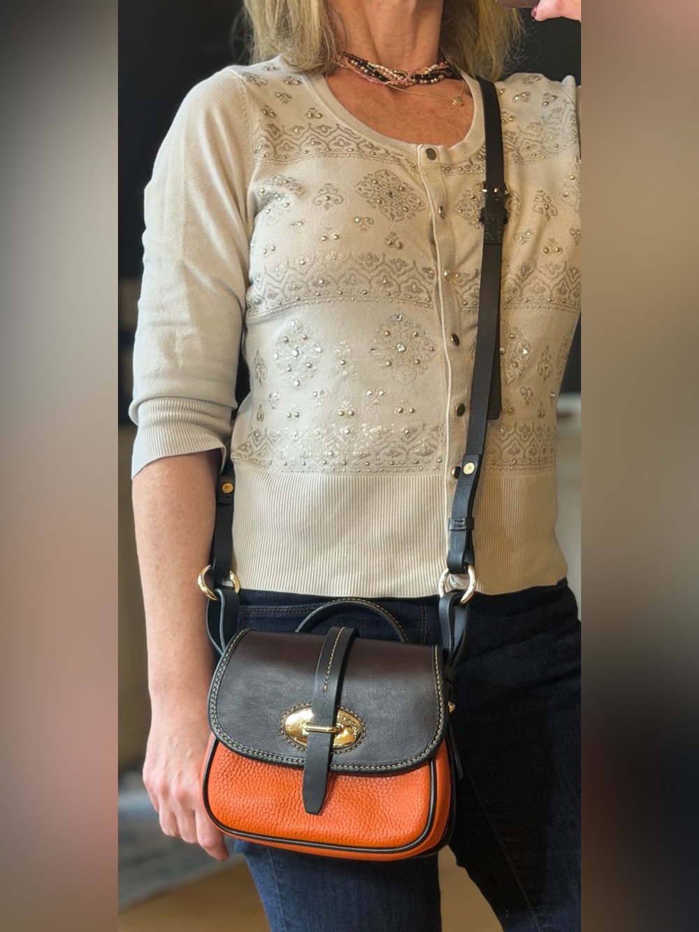 Dooney & Bourke Colorblock Verona Cristina Crossbody Orange Chocolate Brown